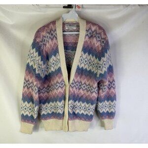 Vintage 80s Fairy Keii Womens Medium Wool Mohair Pastel Nordic Cardigan Sweater